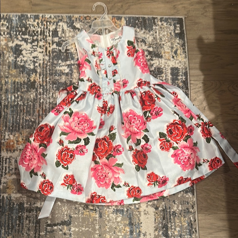 Floral Pink and White Kids Dress